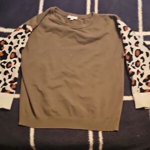Miss Sparkling Leopard Sleeve Olive Sweater